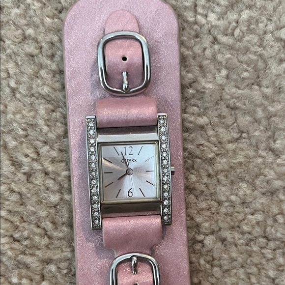 Guess Pink Rhinestone Cuff Watch with Silver Accents - Picture 2 of 6